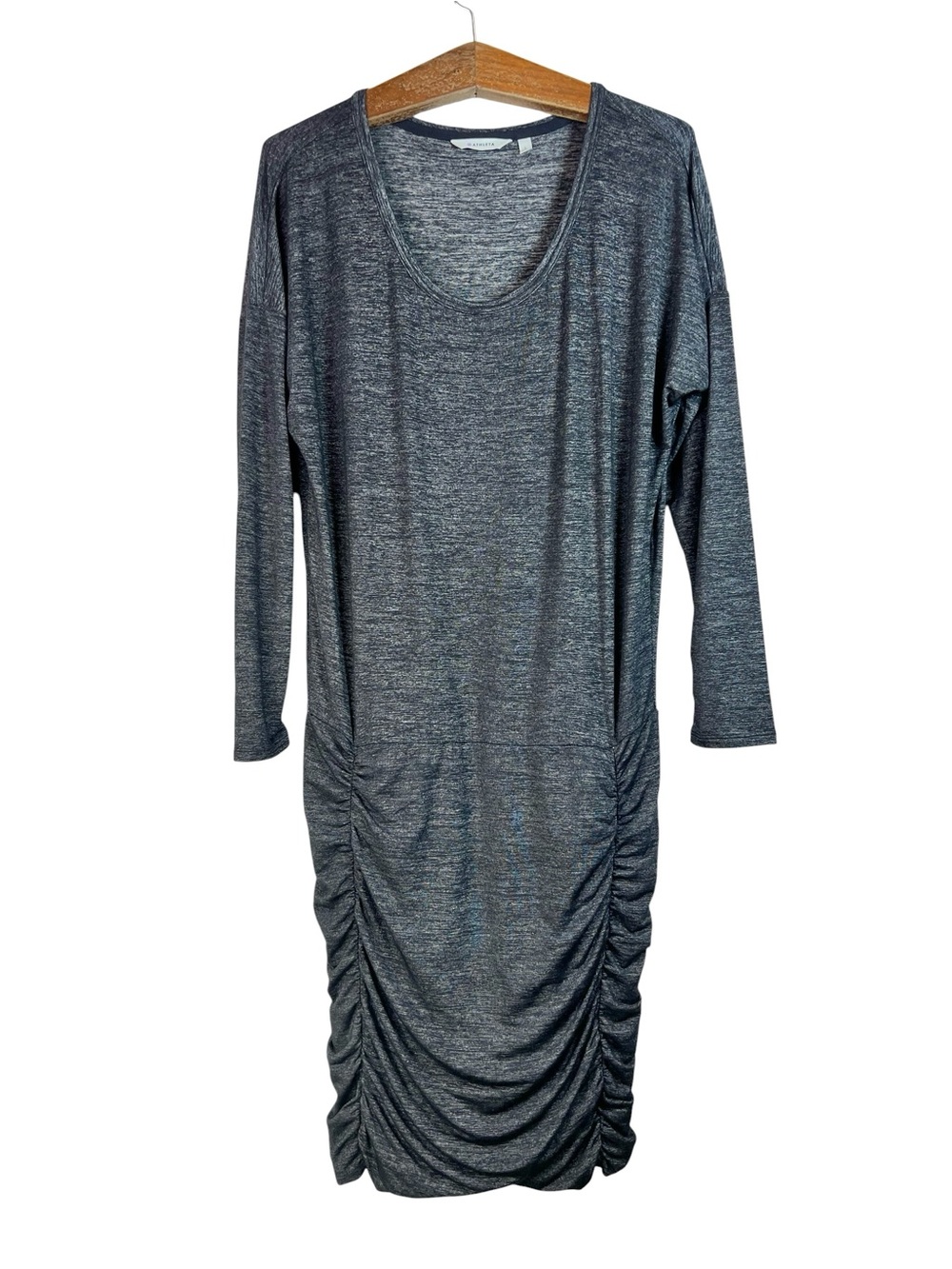 Athleta Women’s Ruched Long Sleeve Dress Size L Gray Stretch Casual Athleisure
